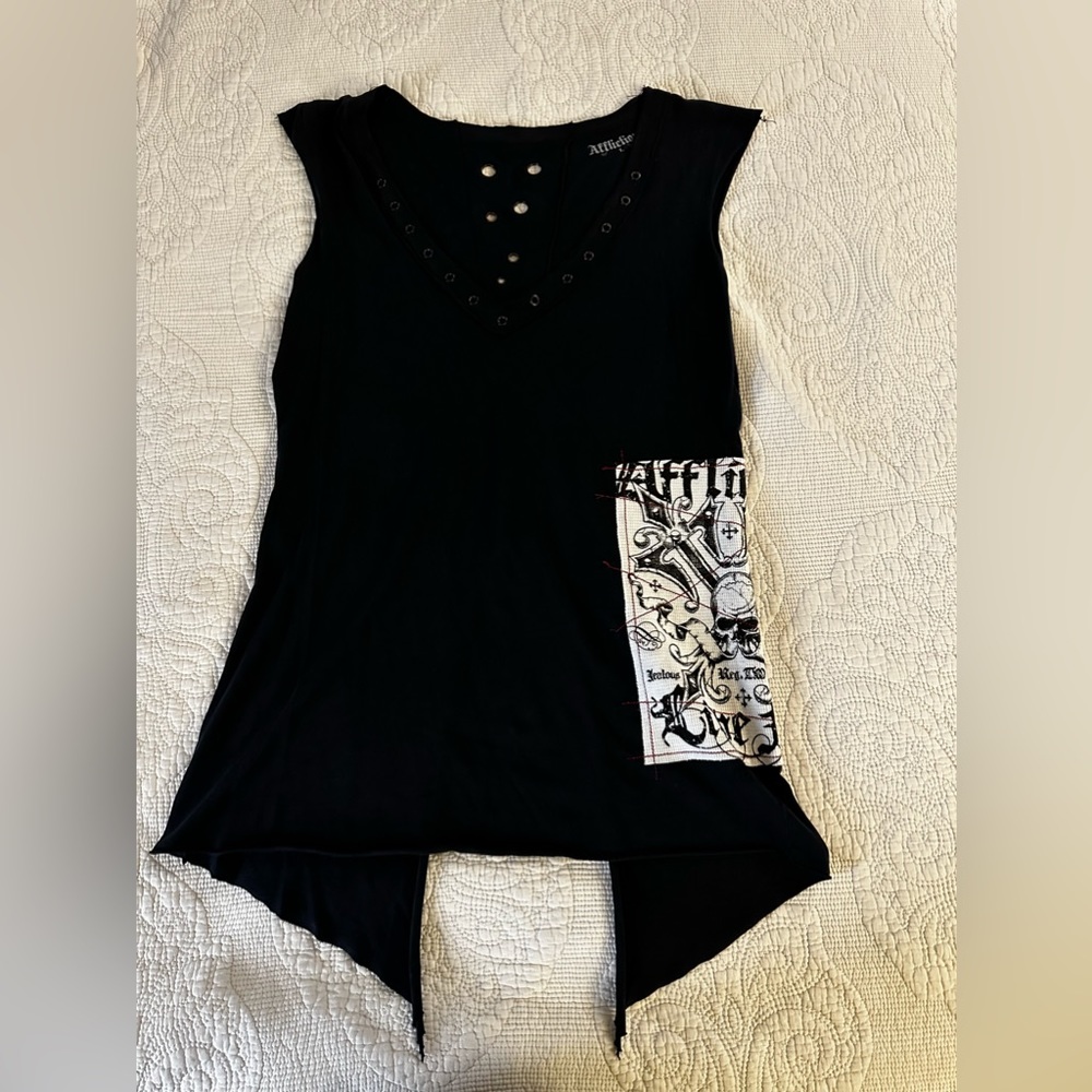 Affliction black tunic with studs and grommets size L
